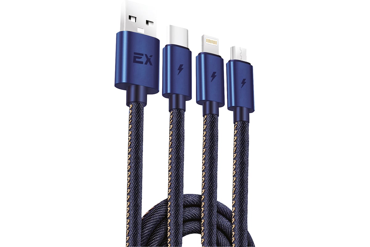 Кабель USB 3в1 Type-CMicroUSB8pin 2,1A Exployd для зарядки телефона 0,2M  EX-K-843 - выгодная цена, отзывы, характеристики, фото - купить в Москве и  РФ