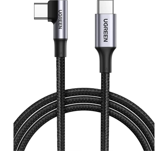 Кабель Ugreen US334 USB-C 2.0 Male To Angled 90 USB-C 2.0 Male 5A Data Cable, 1м, цвет черный 70643 1