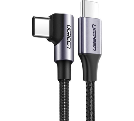 Кабель Ugreen US334 USB-C 2.0 Male To Angled 90 USB-C 2.0 Male 5A Data Cable, 1м, цвет черный 70643