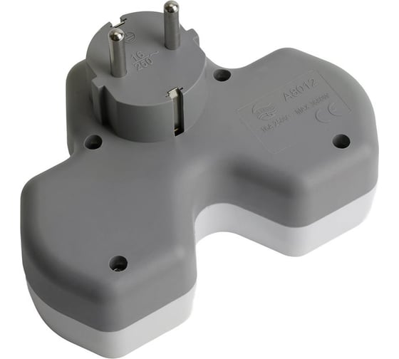 Разветвитель сетевой STEKKER 2-местный с/з ADP16-15-20, 250V, 16A и USB+Type C на 2.4А, белый/серый, 50071