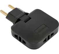 Разветвитель сетевой плоский поворотный 3-местный STEKKER б/з ADP10-23-22, 250В, 10A, черный, 50068