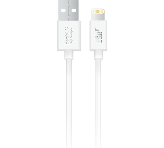 Дата-кабель BoraSCO USB - 8 pin, 2А, 3м, белый 37936