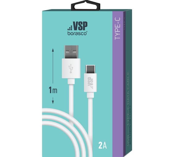 Дата-кабель BoraSCO USB - Type-C, 2А, 1м, белый 34850