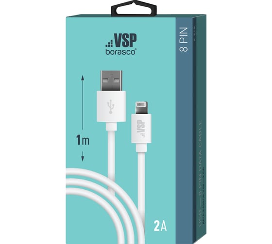 Дата-кабель BoraSCO USB - 8 pin, 2А, 1м, белый 20543