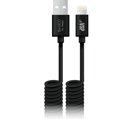 Дата-кабель BoraSCO USB - 8 pin, 2A, 2м, витой, черный 20547 1