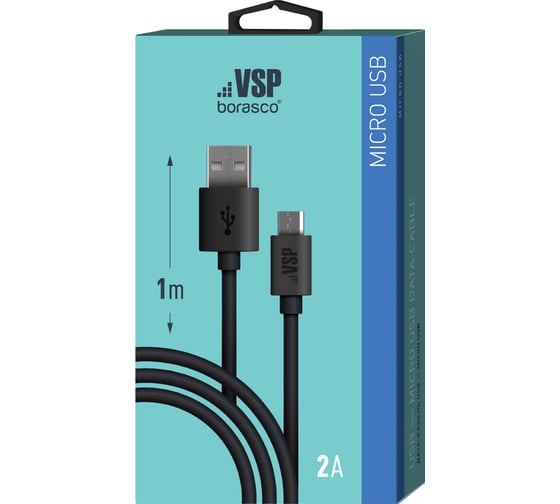 Дата-кабель BoraSCO USB - micro USB, 2А 1м, черный  20542