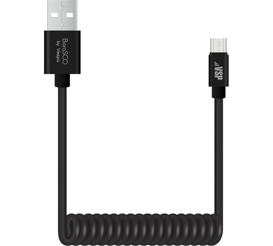 Дата-кабель BoraSCO USB - micro USB, 2А, 2м, витой, черный 20549 1