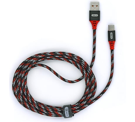 USB-кабель AM-Type-C BYZ 3 метра, 2.1A, тканевый, черно-красный, 23750-BC-090tBKR