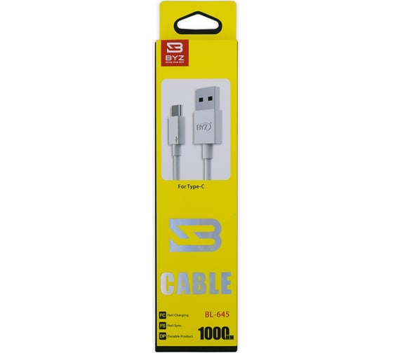 USB-кабель AM-Type-C BYZ 1 метр, 2.1А, силикон, белый, 23750-BL-645W