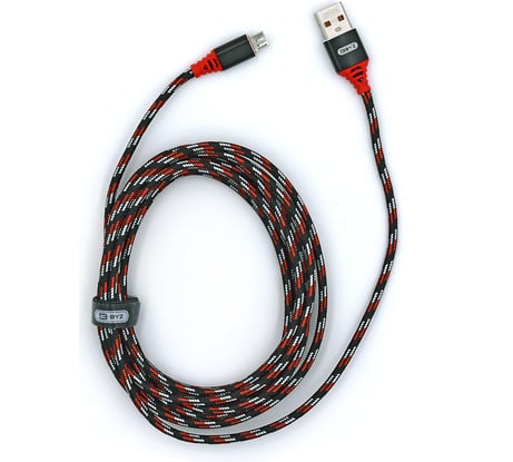 USB-кабель AM-microBM BYZ 3 метра, 2.1A, тканевый, черно-красный 23750-BC-090mBKR