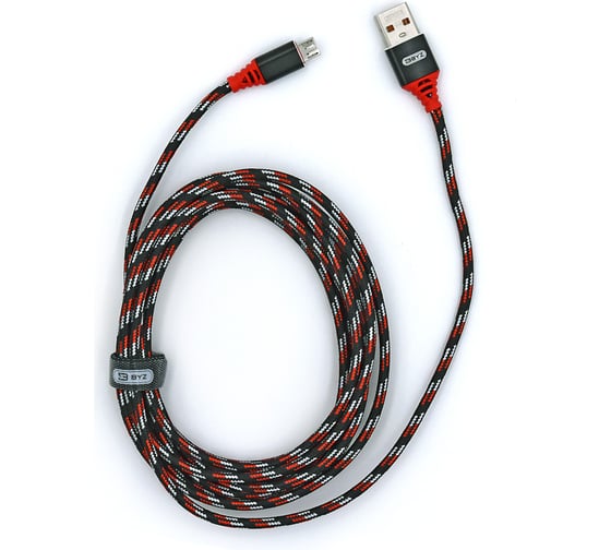 USB-кабель AM-microBM BYZ 3 метра, 2.1A, тканевый, черно-красный 23750-BC-090mBKR 1