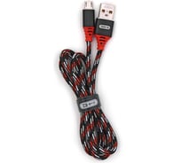 USB-кабель AM-microBM BYZ 1 метр, 2.4A, тканевый, черно-красный, 23750-BL-690mBKR