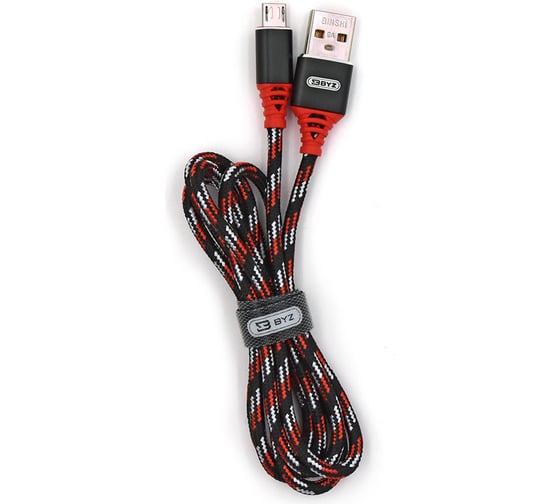 USB-кабель AM-microBM BYZ 1 метр, 2.4A, тканевый, черно-красный, 23750-BL-690mBKR 1