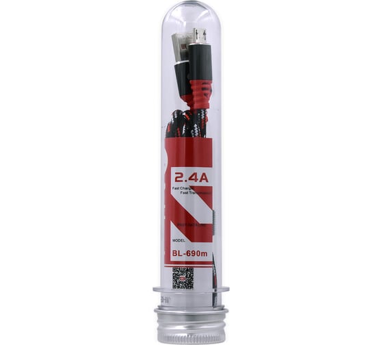 USB-кабель AM-microBM BYZ 1 метр, 2.4A, тканевый, черно-красный, 23750-BL-690mBKR