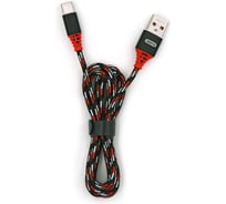 USB-кабель AM-Type-C BYZ 1 метр, 2.4A, тканевый, черно-красный, 23750-BL-690tBKR