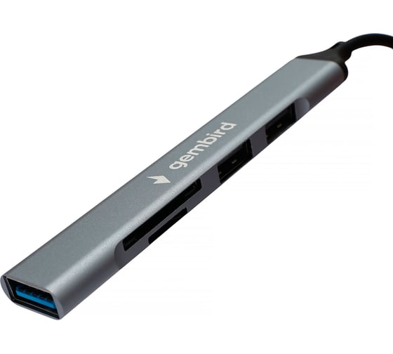 Картридер Gembird Type-C/USB-A (3.1), 5в1: 2xUSB2.0, USB3.1, SD/TF, кабель 10см, алюминий, коробка, FD2-MSD-3