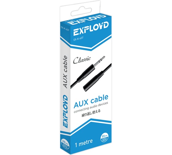 Круглый аудио кабель AUX 3,5 mm Jack (F) \3,5 mm Jack (M) Exployd черный 1M EX-K-637