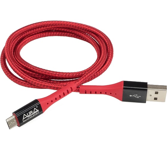 Зарядный кабель AURA MicroUSB, в полиэстеровой оболочке, красный, 1,2 метра TPC-UM7R 1