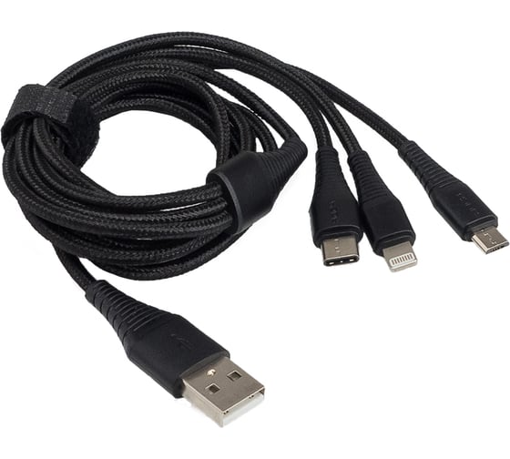 Зарядный кабель AURA, USB _ Lightning/MicroUSB/Type C, чёрный, 1,2 метра TPC-U31B 1