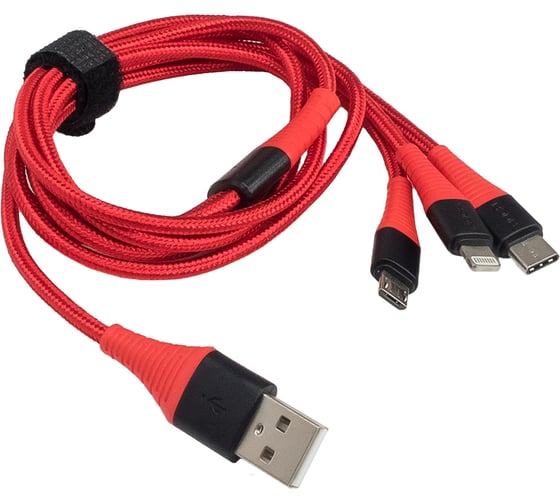 Зарядный кабель AURA, USB _ Lightning/MicroUSB/Type C, красный, 1,2 метра TPC-U32R 1