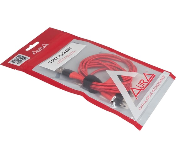 Зарядный кабель AURA, USB _ Lightning/MicroUSB/Type C, красный, 1,2 метра TPC-U32R