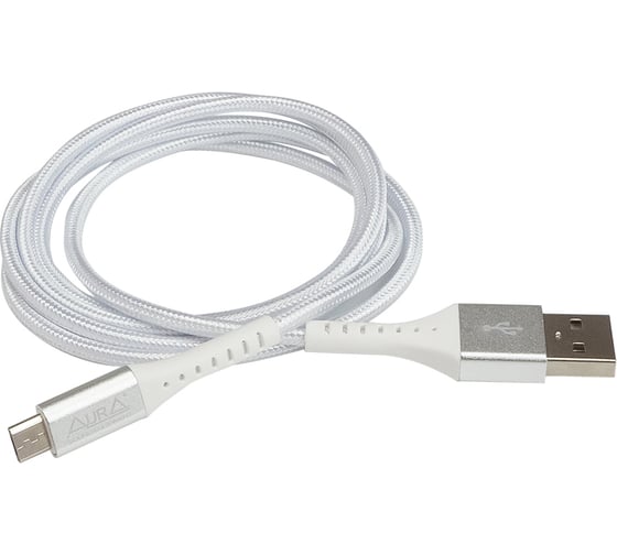 Зарядный кабель AURA MicroUSB, в полиэстеровой оболочке, серебристый, 1,2 метра TPC-UM6S 1
