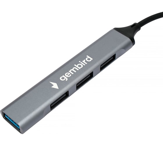 Разветвитель Gembird USB3.0/2.0, USB3.0, 3xUSB2.0, кабель Type-C+USB 10см, алюминий, пакет, UHB-C204