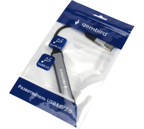 Разветвитель Gembird USB3.0/2.0, USB3.0, 3xUSB2.0, кабель Type-C+USB 10см, алюминий, пакет, UHB-C204