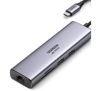 USB-концентратор (хаб) Ugreen CM512 USB-C to 2хUSB3.0, HDMI, RJ45, SD/TF, PD Port Converter, цвет серый () 90568