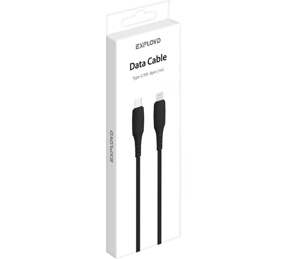 Кабель USB Type-C-PD-8-pin 3A Exployd для зарядки телефона 1M 18W круглый черный EX-K-1143