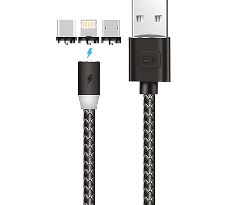 Кабель type-C\8-pin\MicroUSB Exployd для зарядки телефона USB 3в1 2/1A 1M круглый черный EX-K-788