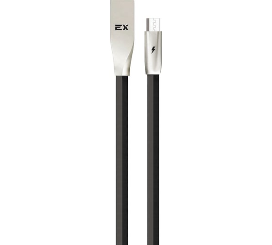 Кабель USB-MicroUSB 2A Exployd для зарядки телефона 0.5M плоский черный EX-K-1042