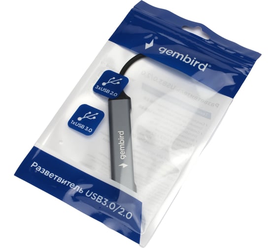 Разветвитель Gembird USB3.0/2.0, USB3.0, 3xUSB2.0, кабель Type-C 10см, алюминий, пакет, UHB-C202