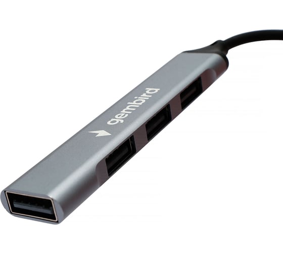 Разветвитель Gembird USB2.0, 4xUSB2.0, кабель Type-C 10см, алюминий, пакет, UHB-C201