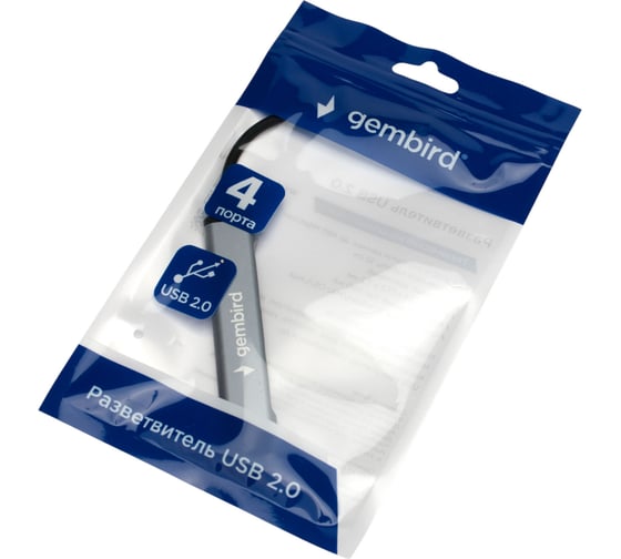 Разветвитель Gembird USB2.0, 4xUSB2.0, кабель Type-C 10см, алюминий, пакет, UHB-C201