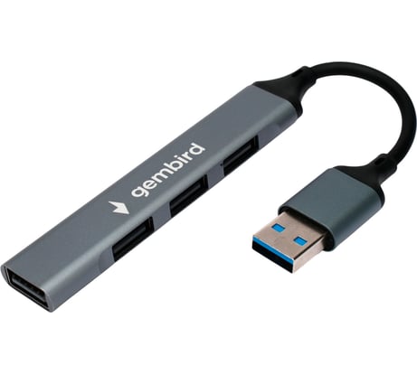 Разветвитель Gembird USB2.0, 4xUSB2.0, кабель USB 10см, алюминий, пакет, UHB-C203
