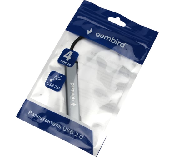 Разветвитель Gembird USB2.0, 4xUSB2.0, кабель USB 10см, алюминий, пакет, UHB-C203