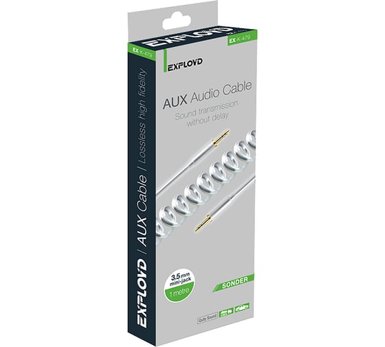 Витой аудио кабель AUX 3.5 mm Jack Exployd кабель 1М белый EX-K-479