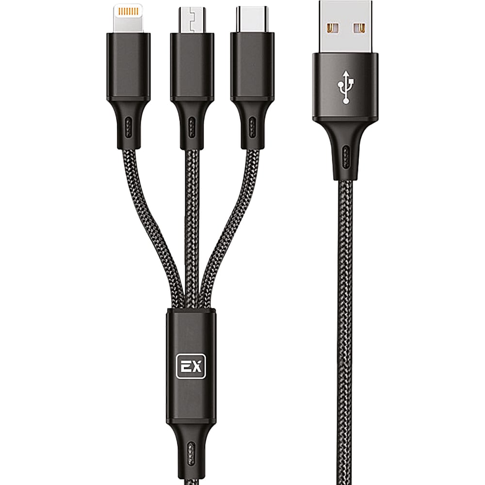 Кабель 3в1 USB-8-pinMicroUSBType-C 2,1А Exployd для зарядки телефона 1,2М  черный EX-K-648 - выгодная цена, отзывы, характеристики, фото - купить в  Москве и РФ