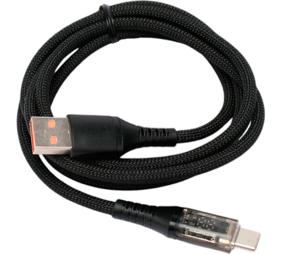 Кабель Cablexpert USB2.0, AM/Type-C, 6A, 66Вт, QC3.0, дисплей, оплетка, медь, 1м, черный, CCP-USB2-AMCM-SCR-1M
