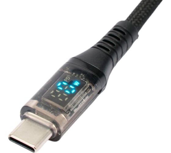 Кабель Cablexpert USB2.0, AM/Type-C, 6A, 66Вт, QC3.0, дисплей, оплетка, медь, 1м, черный, CCP-USB2-AMCM-SCR-1M