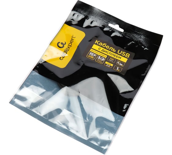 Кабель Cablexpert USB2.0, Type-C/Type-C, 5A, 66Вт, PD/QC3.0, дисплей, оплетка, медь, 1м, черный, CCP-USB2-CMCM-SCR-1M