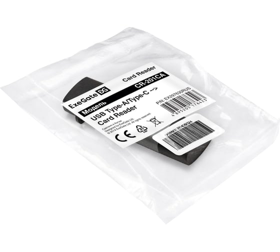 Устройство чтения/записи карт памяти ExeGate CR-201CA кабель-адаптер USB Type-A/Type-C -- Card Reader, поддержка стандартов: SD/SDHC/MMCII/RS MMC, Micro SD/ 297630