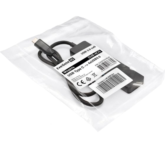 USB-Хаб концентратор ExeGate 4-в-1 DUB-4C/3 кабель-адаптер USB Type C - 4xUSB3.0, Plug Play, черный 297631