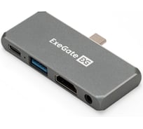 Док-станция ExeGate 5-в-1 DUB-31C/PD/HA кабель-адаптер USB Type-C -- 1xUSB3.0 + Type-C DATA 480MB/s + PD 100W + HDMI 4K 30Hz + Audio, Plug Play, подходит для 297633
