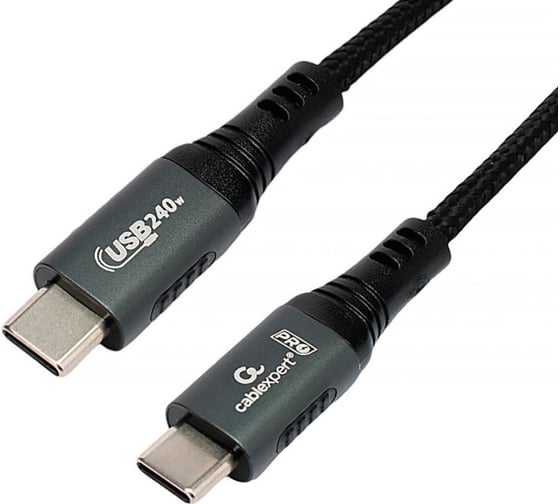 Кабель Cablexpert USB2.0 Type-C/Type-C, 5А, 240Вт, PD3.1/QC4.0, медь, оплетка, 2м, черный, ССP-USB2.0-240W-2M