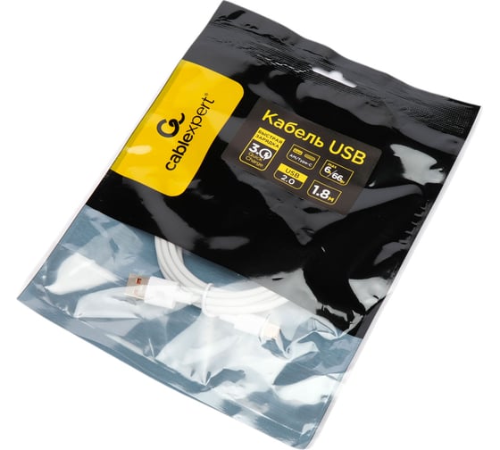 Кабель Cablexpert USB2.0, AM/Type-C, 6A, 66Вт, QC3.0, медь, 1.8м, белый, пакет, CC-USB2-AMCM-66W-1.8M-W
