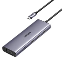 USB-концентратор Ugreen (хаб) CM498 USB-C to 3хUSB-A, TF, SD, VGA, RJ45, HDMI, PD100W, цвет серый космос () 15600