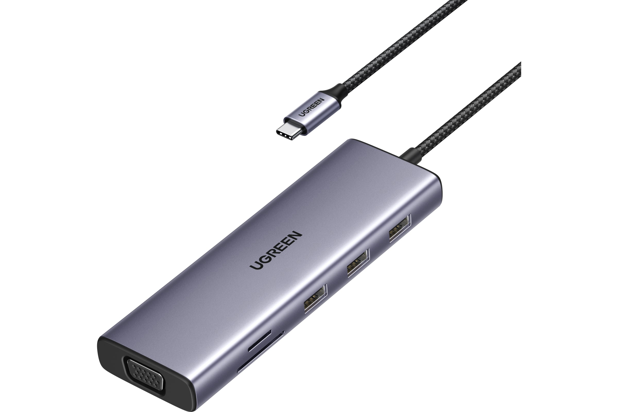 USB-концентраторUgreen(хаб)CM498USB-Cto3хUSB-A,TF,SD,VGA,RJ45,HDMI,PD100W,цветсерыйкосмос()15600