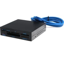 Картридер внутренний USB3.0 3.5 6в1: SD/SDHC, T-Flash, XD, MS, CF, USB3.0, черный, коробка, Gembird FDI2-ALLIN1-03-B